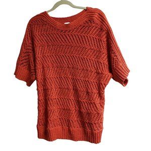 Chico's Short Sleeved Loose Knit Sweater Womens Top Size 4 XXL Orange Rust